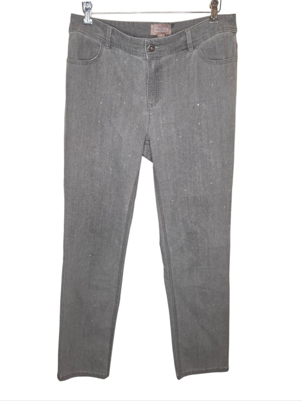 Chico's Gray Rhinestone Embellished Straight Leg Denim Jeans Size 2 (12)